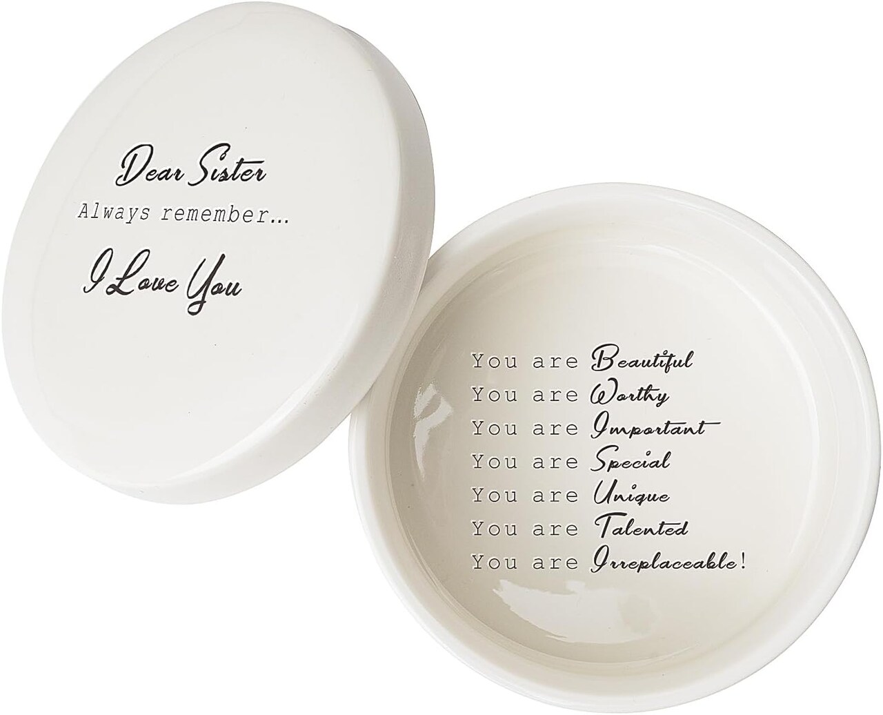 Gifts for Sister from Sister – Personalized Ceramic Trinket Box for Rings & Bracelets – Birthday, Christmas, Friendship Keepsake Gift for Women (DEAR SISTER)